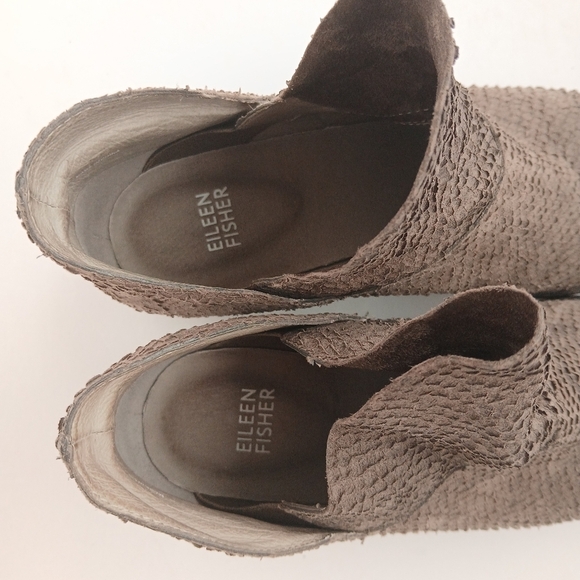 Eileen Fisher Leaf Leather Snake Embossed Ankle Bootie - Picture 4 of 7